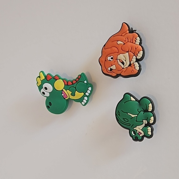 Dinosaur shoes charms bundle of 3 green and orange Jibbitz slide charms kids toy - Picture 2 of 4